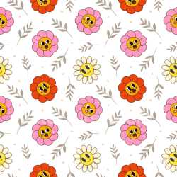 Pattern Bundle - Seamless 3D Pattern PBR Texture with Playful Cartoon Flower Faces and Soft Leaf Motifs texture preview