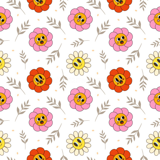Pattern Bundle - Seamless 3D Pattern PBR Texture with Playful Cartoon Flower Faces and Soft Leaf Motifs texture preview