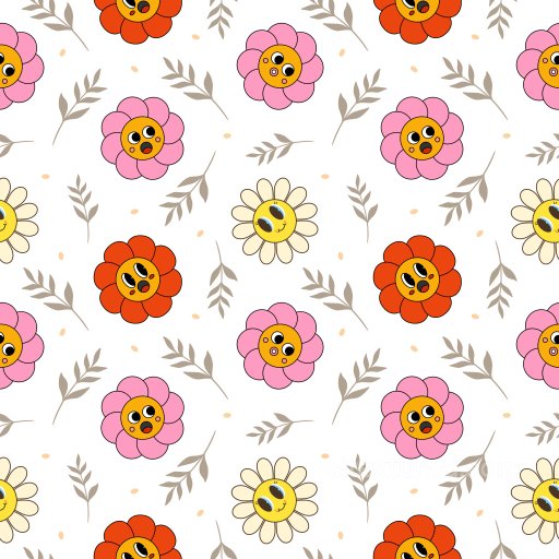 Pattern PBR Texture with Playful Cartoon Flower Faces and Soft Leaf Motifs seamless Pattern Bundle PBR texture