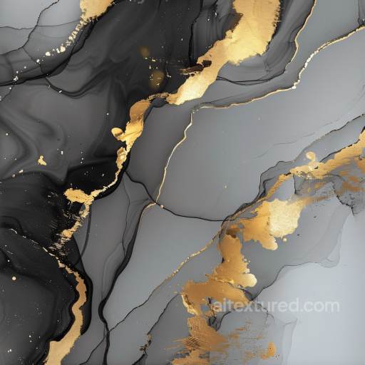 Alcohol Ink PBR Texture Featuring Black and Gray Veins with Shimmering Gold Accents seamless Alcohol ink PBR texture