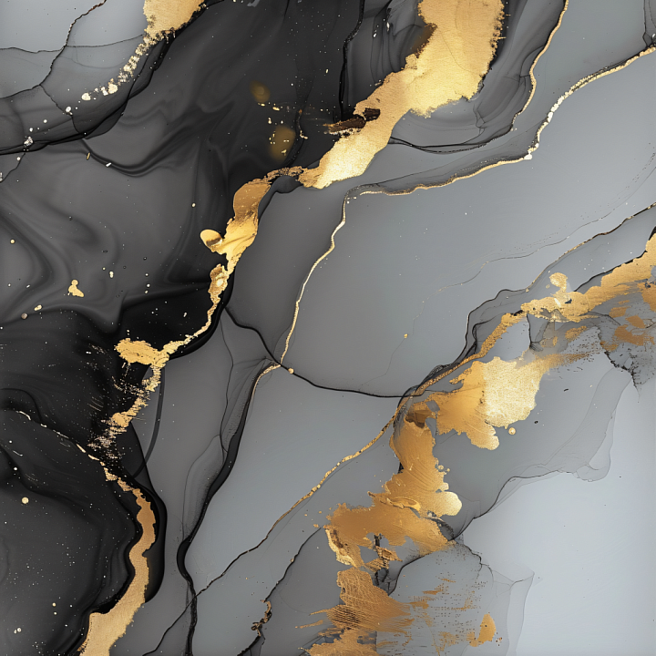Alcohol Ink Featuring Black and Gray Veins with Shimmering Gold Accents seamless PBR texture preview