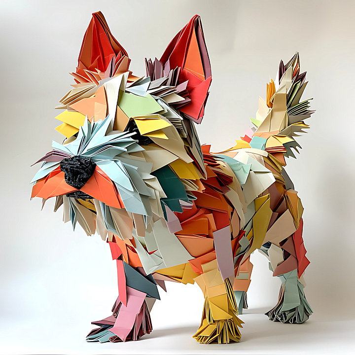 Animal of Vibrant Origami Paper Fur Pattern seamless PBR texture preview
