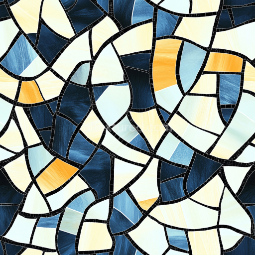 Seamless 3D Mosaic PBR Texture Featuring Blue and Yellow Stone Tiles with Black Grout texture preview
