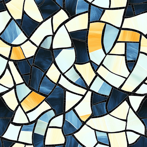 Mosaic PBR Texture Featuring Blue and Yellow Stone Tiles with Black Grout seamless Mosaic PBR texture
