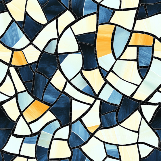 Mosaic PBR Texture Featuring Blue and Yellow Stone Tiles with Black Grout Mosaic texture preview
