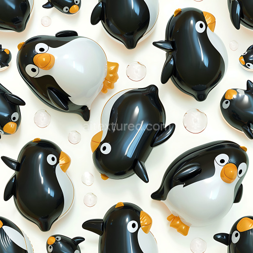 Seamless 3D Inflated Penguin Vinyl Toy PBR Texture in Glossy Black and White