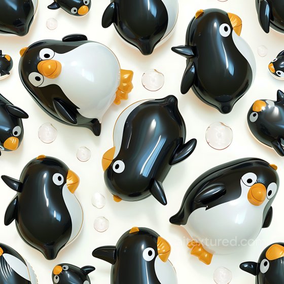 Inflated Penguin Vinyl Toy PBR Texture in Glossy Black and White Inflated texture preview