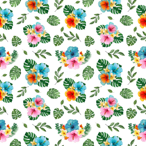 Pattern Bundle - Seamless 3D Pattern PBR Texture with Tropical Floral Clusters and Lush Green Leaves texture preview