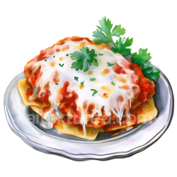 seamless Chicken Parmigiana Breakfast Plate Watercolor Illustration texture 8k free download PBR