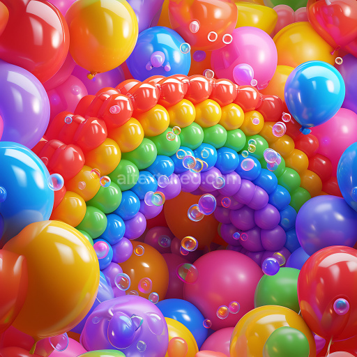 Seamless 3D Inflated PBR Texture of Glossy Rainbow Vinyl Balloons with Bubble Details