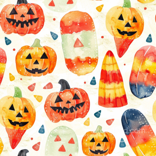 Watercolor Halloween Pumpkins and Candy Pattern Texture seamless Watercolor Halloween PBR texture