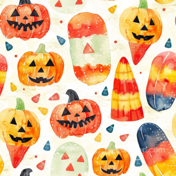Watercolor Halloween Pumpkins and Candy Pattern Texture Watercolor Halloween texture preview