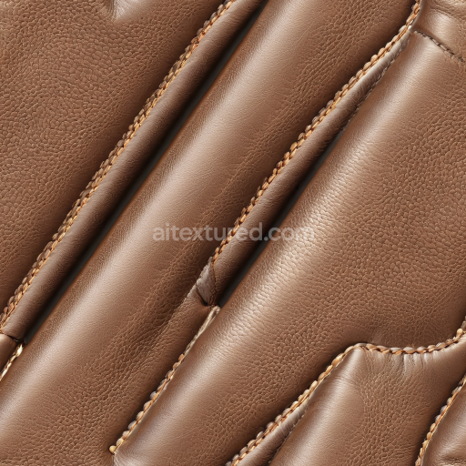 Seamless 3D PBR Texture of Smooth Brown Leather with Stitched Panels
