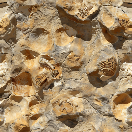 Fossilized Limestone Rock PBR Texture with Weathered Surface and Embedded Fossil Details seamless Stone PBR texture