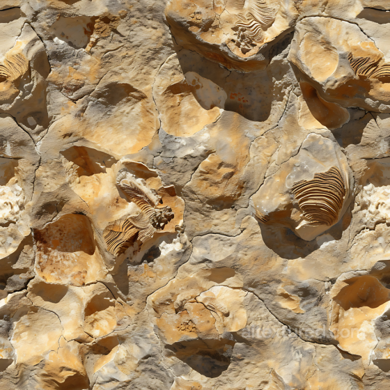 Fossilized Limestone Rock PBR Texture with Weathered Surface and Embedded Fossil Details Stone texture preview