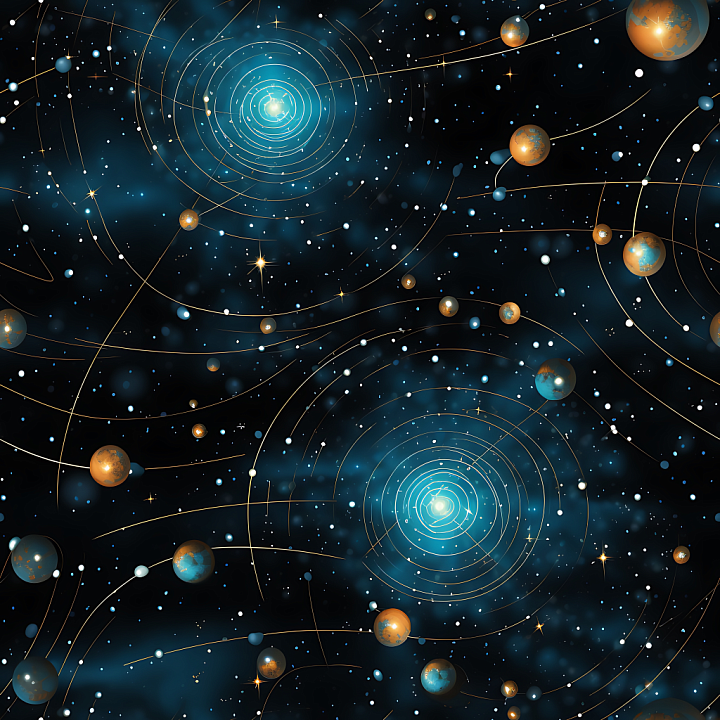 Space Featuring Cosmic Star Clusters and Stylized Planets seamless PBR texture preview