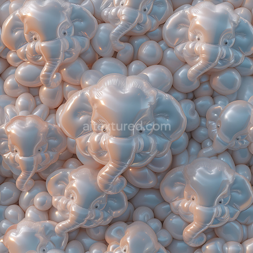 Seamless 3D Inflated PBR Texture Featuring Glossy Inflated Elephant Heads and Rounded Bubbles