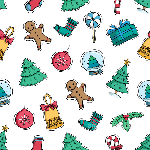 Featuring Cartoon Style Christmas Holiday Icons seamless Christmas Holiday PBR texture