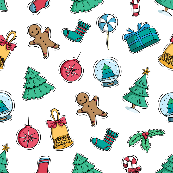 Featuring Cartoon Style Christmas Holiday Icons seamless PBR texture preview
