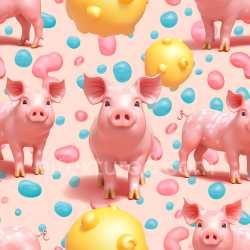 seamless Seamless 3D Inflated PBR Texture Featuring Glossy Pink Vinyl Piglets with Colorful Bubble Accents texture 8k free download PBR