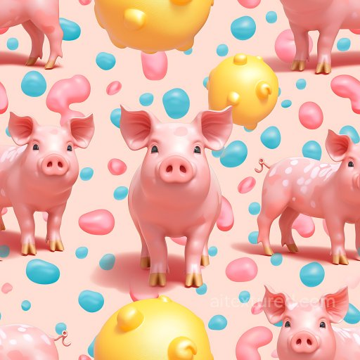 Inflated PBR Texture Featuring Glossy Pink Vinyl Piglets with Colorful Bubble Accents seamless Inflated PBR texture