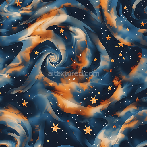 Seamless 3D Stylized Cosmic Camouflage PBR Texture with Spiral Nebula and Starfield Pattern