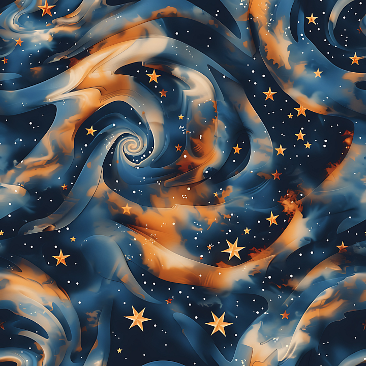 Stylized Cosmic Camouflage with Spiral Nebula and Starfield Pattern seamless PBR texture preview