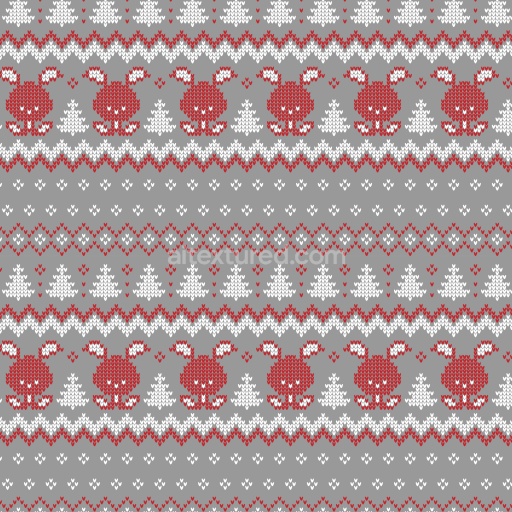 Preview — Seamless 3D PBR knit fabric Christmas texture with red rabbits and white trees