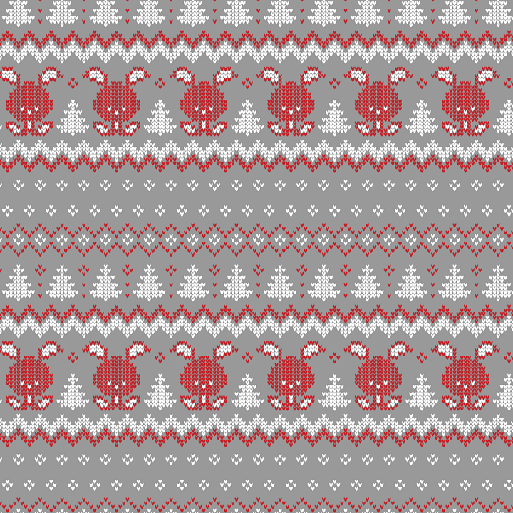 Knit Fabric Christmas With Red Rabbits And White Trees seamless PBR texture preview