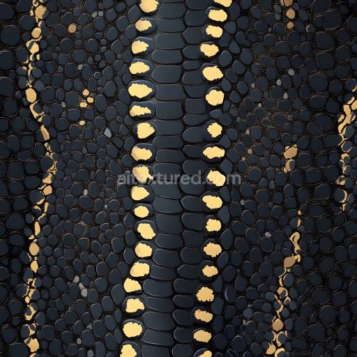 Seamless 3D PBR Texture of Luxurious Black Reptile Skin with Gold Accents