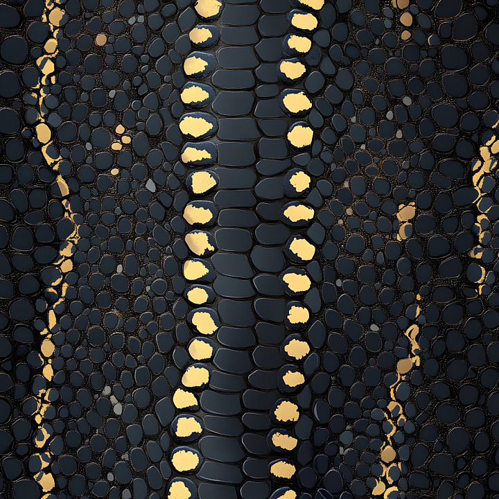 Luxurious Black Reptile Skin with Gold Accents seamless PBR texture preview