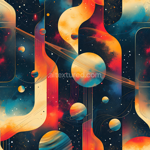 Seamless 3D Space PBR Texture Featuring Abstract Sci-Fi Galaxy with Orange & Blue Planets