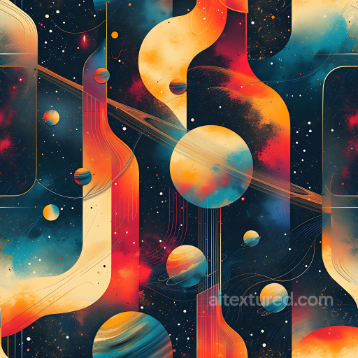 Space PBR Texture Featuring Abstract Sci-Fi Galaxy with Orange & Blue Planets seamless Star, space, planets PBR texture