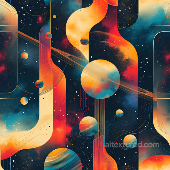 Space PBR Texture Featuring Abstract Sci-Fi Galaxy with Orange & Blue Planets Star, space, planets texture preview