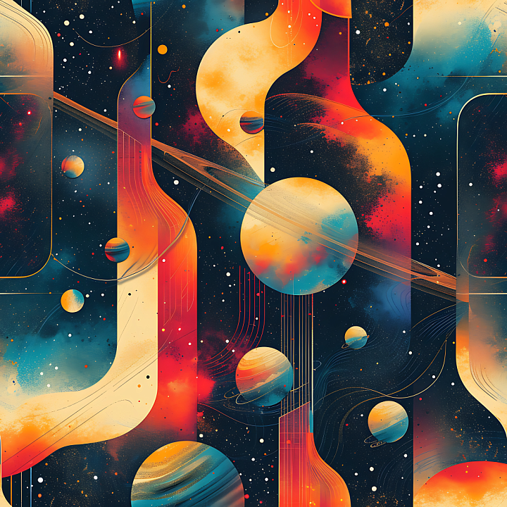 Space Featuring Abstract Sci-Fi Galaxy with Orange & Blue Planets seamless PBR texture preview