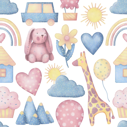 Baby Boy Fabric Texture with Soft Pastel Plush Patchwork Pattern seamless Baby Boy PBR texture