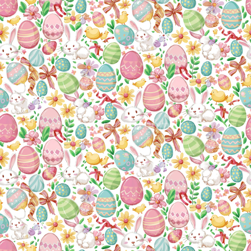Seamless 3D PBR Easter Digital Paper Texture with Colorful Eggs and Bunnies