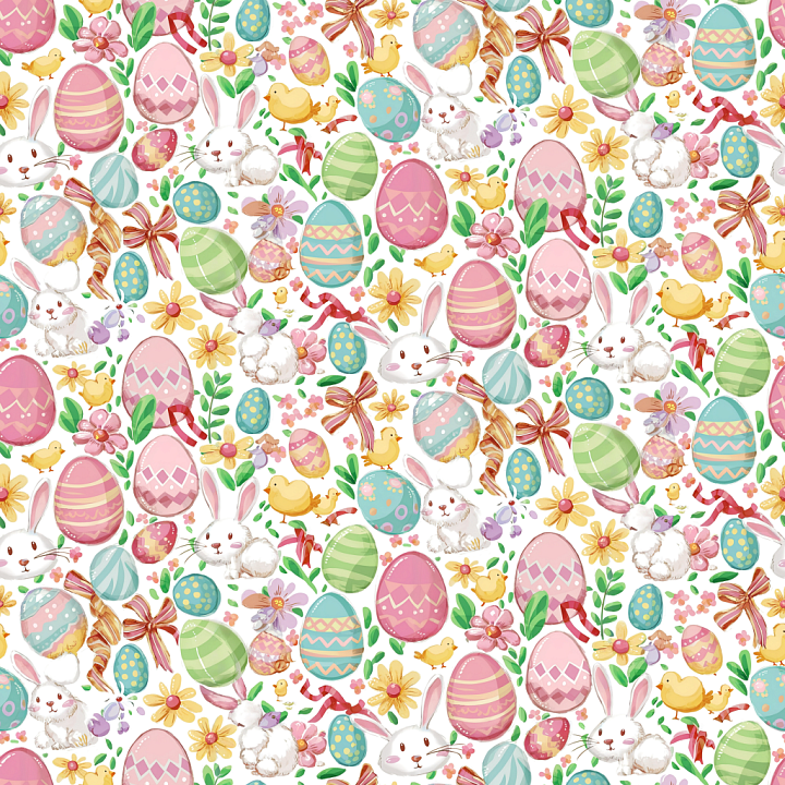 Easter Digital Paper with Colorful Eggs and Bunnies seamless PBR texture preview