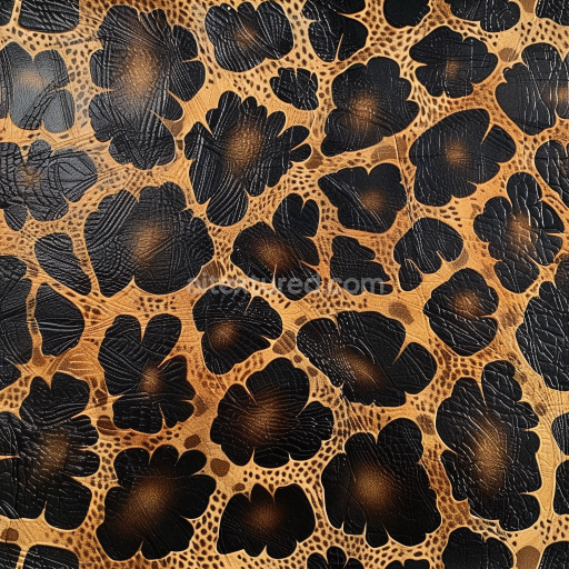 Seamless 3D PBR Texture of Patterned Black and Brown Pebbled Leather with Organic Motifs