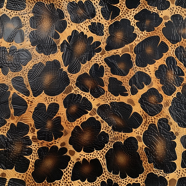 Patterned Black and Brown Pebbled Leather with Organic Motifs seamless PBR texture preview