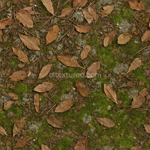 Seamless 3d texture pbr 8k of leaf litter with dead leaves and fallen twigs ground cover