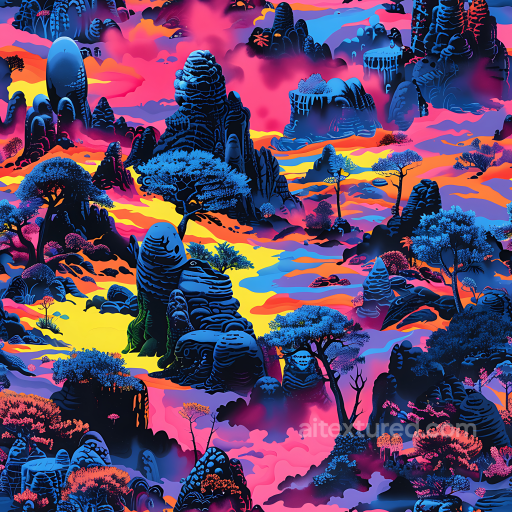 Stylized Neon Jungle Camouflage PBR Texture with Vibrant Colors and Organic Shapes seamless Color Camouflage PBR texture