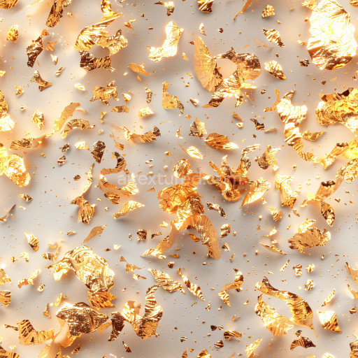 Seamless 3D PBR Texture Featuring Glossy Gold Foil Flakes on Smooth Surface