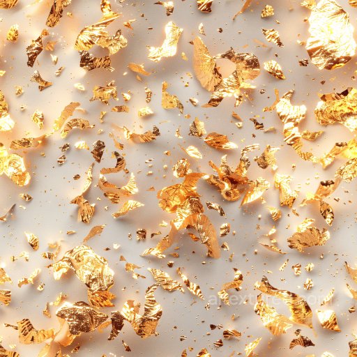 Seamless 3D PBR Texture Featuring Glossy Gold Foil Flakes on Smooth Surface texture preview