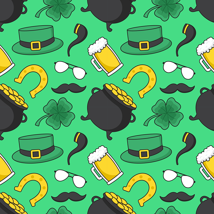 with St Patrick's Day Icons on Green Background seamless PBR texture preview
