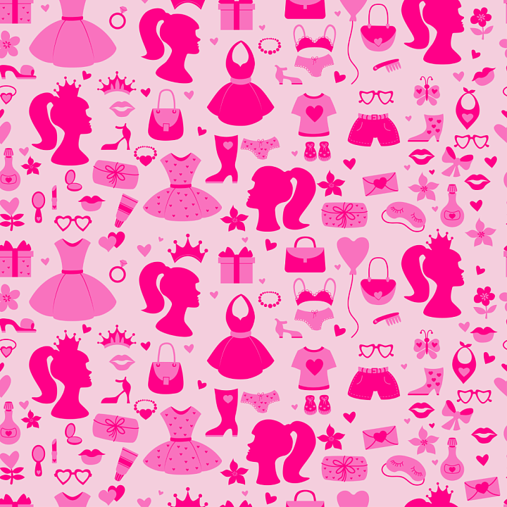 With Pink Girl-Themed Silhouettes And Icons seamless PBR texture preview