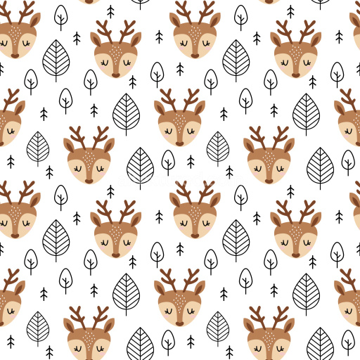Pattern Bundle - Seamless 3D Pattern PBR Texture with Cute Deer Head Motifs and Stylized Tree Illustrations texture preview