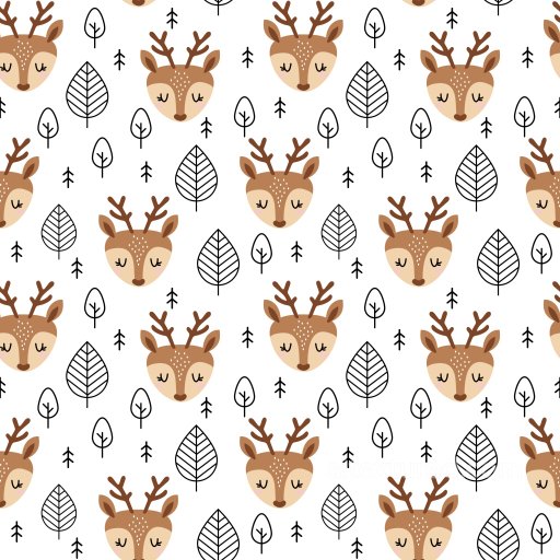 Pattern PBR Texture with Cute Deer Head Motifs and Stylized Tree Illustrations seamless Pattern Bundle PBR texture