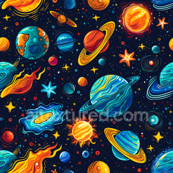 seamless Seamless 3D Cartoon Space PBR Texture Featuring Colorful Planets and Stars texture 8k free download PBR