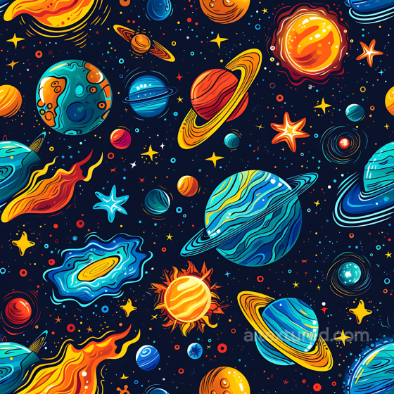Cartoon Space PBR Texture Featuring Colorful Planets and Stars Star, space, planets texture preview